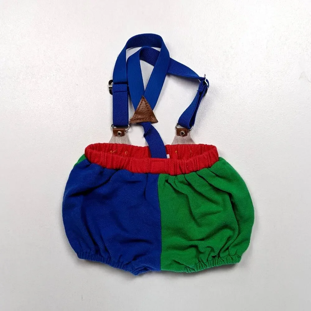 Vintage O Baby Shorts Boys Sz 3-6m Colorblock Suspenders 90s Retro Bubble